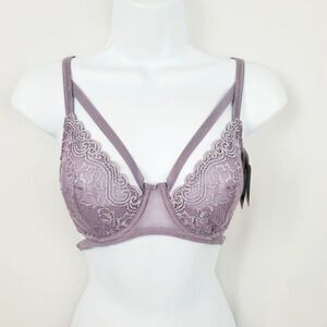 NWT SAKI Silver by Diana M Bara 34B Grey Lace Bra